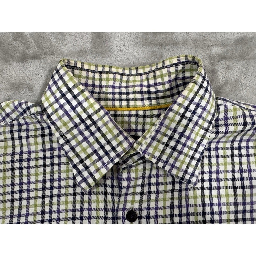 Robert Talbott Dress Shirt Mens L Green Blue Purple Plaid Button Up Chest Pocket - Picture 7 of 16
